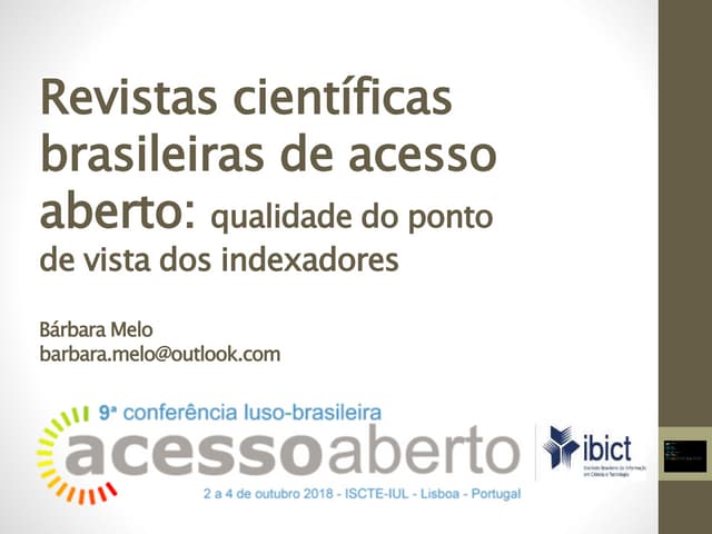 Revistas científicas brasileiras de acesso aberto: qualidade do ponto de vista dos indexadores