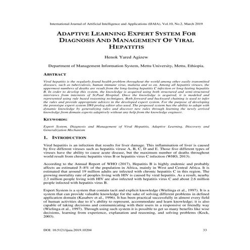 Adaptive Learning Expert System for Diagnosis and Management of Viral Hepatitis