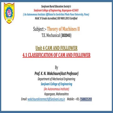 4.1 CLASSIICATION OF CAM AND FOLLOWER