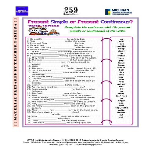 4. Present Simple and Continuous paper 2
