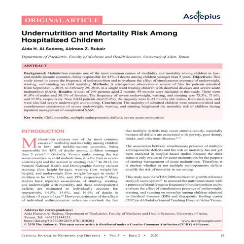 Undernutrition and Mortality Risk Among Hospitalized Children