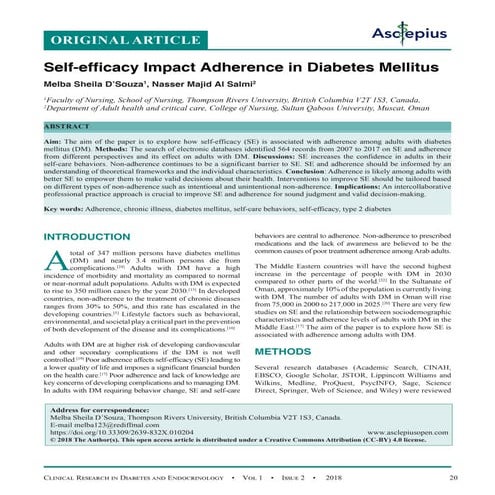 Self-efficacy Impact Adherence in Diabetes Mellitus
