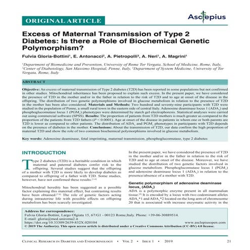 Excess of Maternal Transmission of Type 2 Diabetes: Is there a Role of Bioche...
