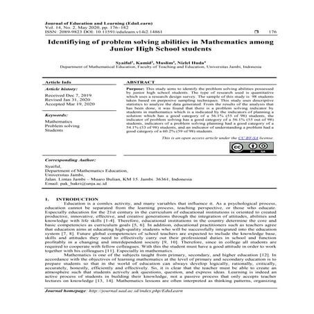Identifiying of problem solving abilities in Mathematics among Junior High Sc...