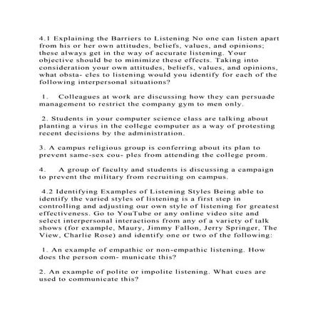 4.1 Explaining the Barriers to Listening No one can listen apart fro.docx