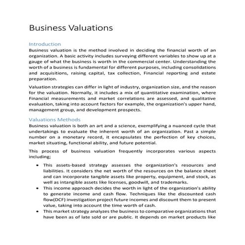 Business Valuation Checklist | PDF