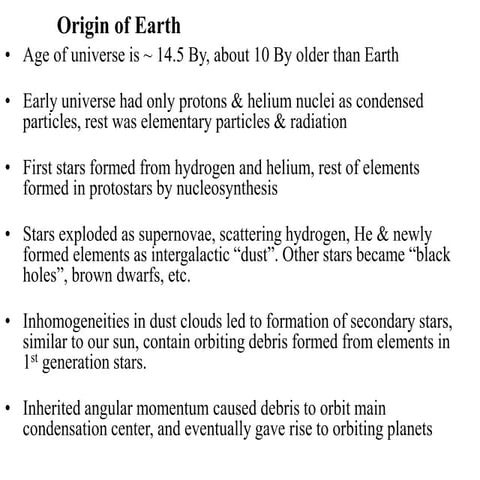 Elements in cosmic origin of earth theory