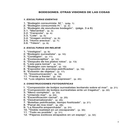 Bodegones. Otras visiones de las cosas. Revisión de fichas técnicas