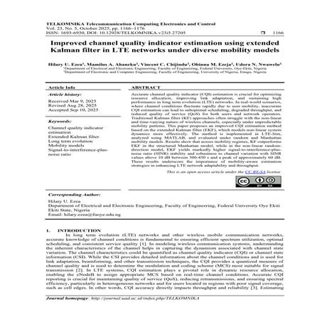 Improved channel quality indicator estimation using extended Kalman ...