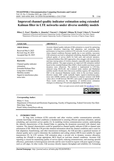 Improved channel quality indicator estimation using extended Kalman filter in...