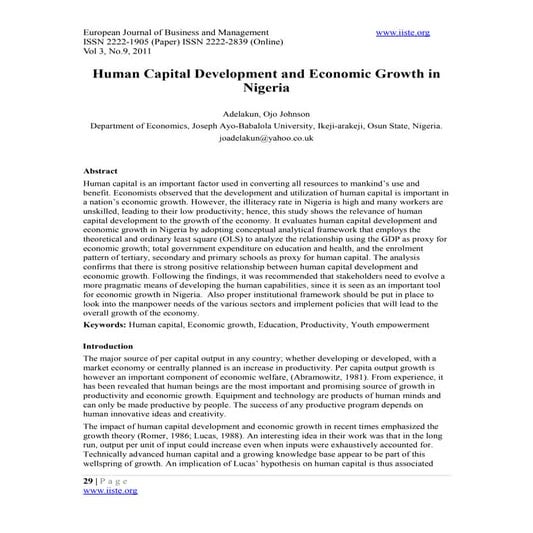 Human capital development and economic growth in nigeria | PDF