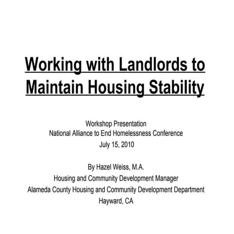 4.3 Working with Landlords to Maintain Housing Stability (Weiss)