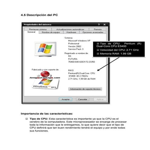 4.5 Descripcion de equipo