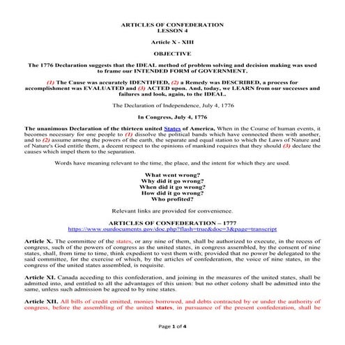 Articles of Confederation - article x - xiii