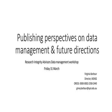 Publishing perspectives on data management & future directions