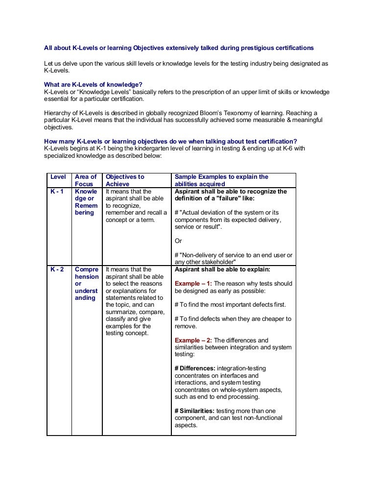 Knowledge Levels In Certifications