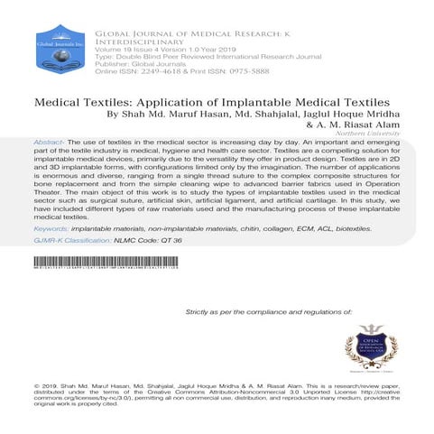 Medical Textiles: Application of Implantable Medical Textiles