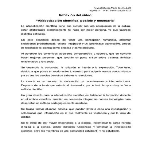 4 reflexión del video alfabetizacion cientifica