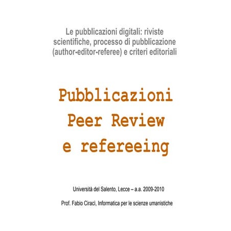 4. Riviste, Peer Review, Refereeing
