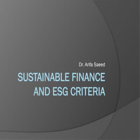 Sustainable Finance and ESG Criteria. financial economics