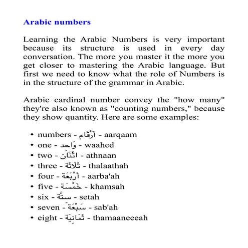 The table below shows examples of arabic numbers | DOCX