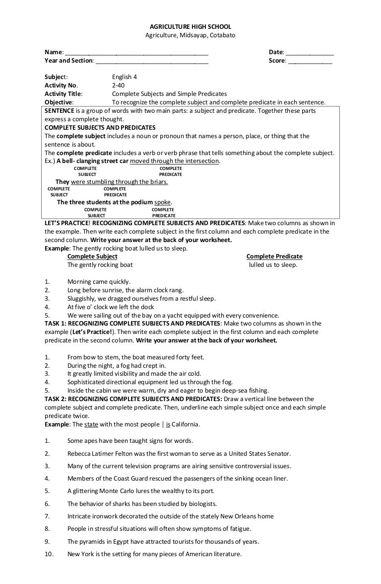 21 complete subject-predicate Pertaining To Complete Subject And Predicate Worksheet