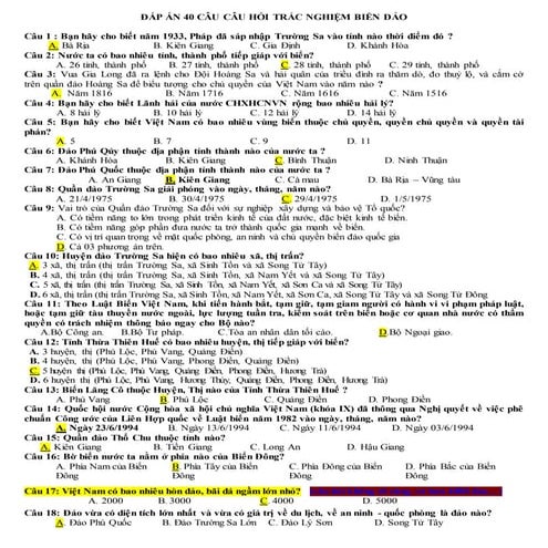  40 CÂU CÂU HỎI TRẮC NGHIỆM BIỂN ĐẢO CÓ ĐÁP ÁN