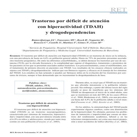 Trastorno por déficit de atención con hiperactividad (TDAH) y drogodependencias.