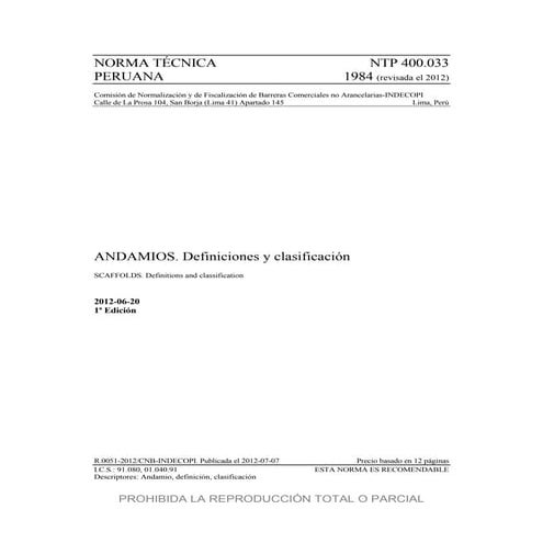 Norma Tecnica Peruana Andamios 400.033