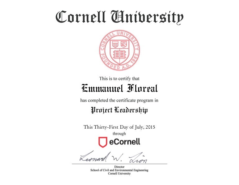 Certificate Cornell Emmanuel Floreal