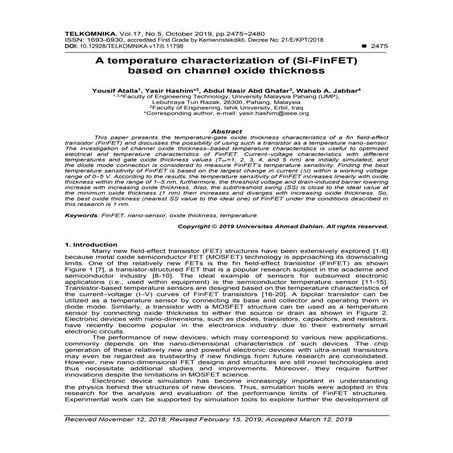 A temperature characterization of (Si-FinFET) based on channel oxide thickness