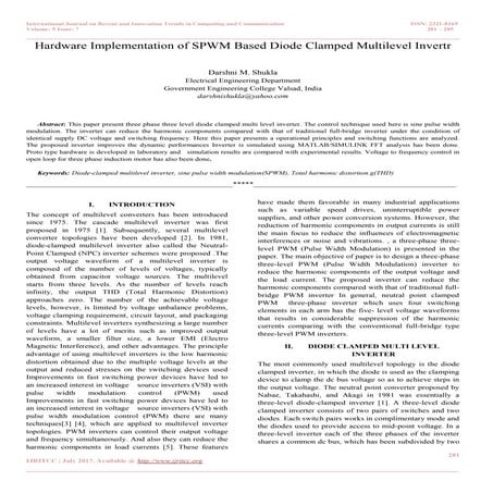 Hardware Implementation of SPWM Based Diode Clamped Multilevel Invertr