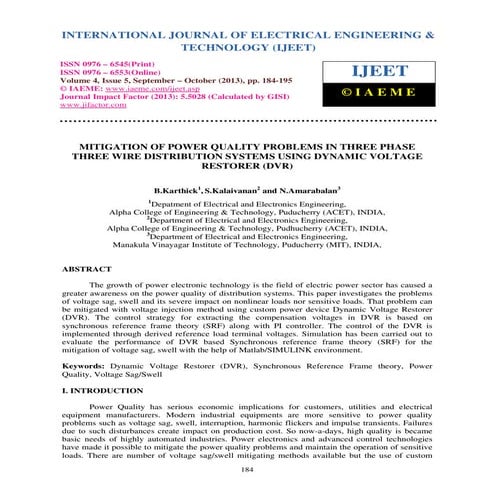 Simulation of DVR for power Quality Improvement by using Ultra ...