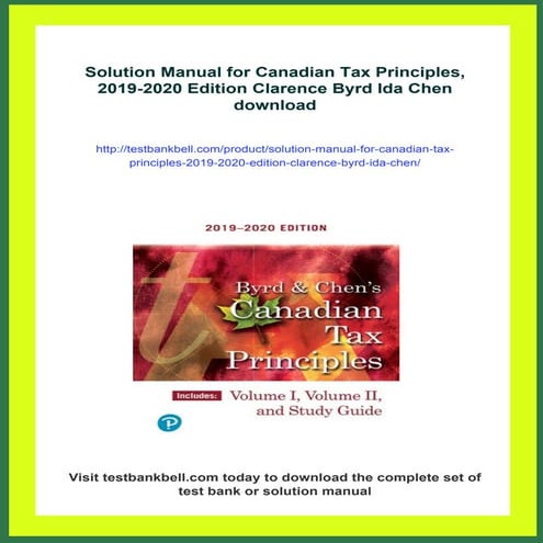 Solution Manual for Canadian Tax Principles, 2019-2020 Edition Clarence Byrd ...