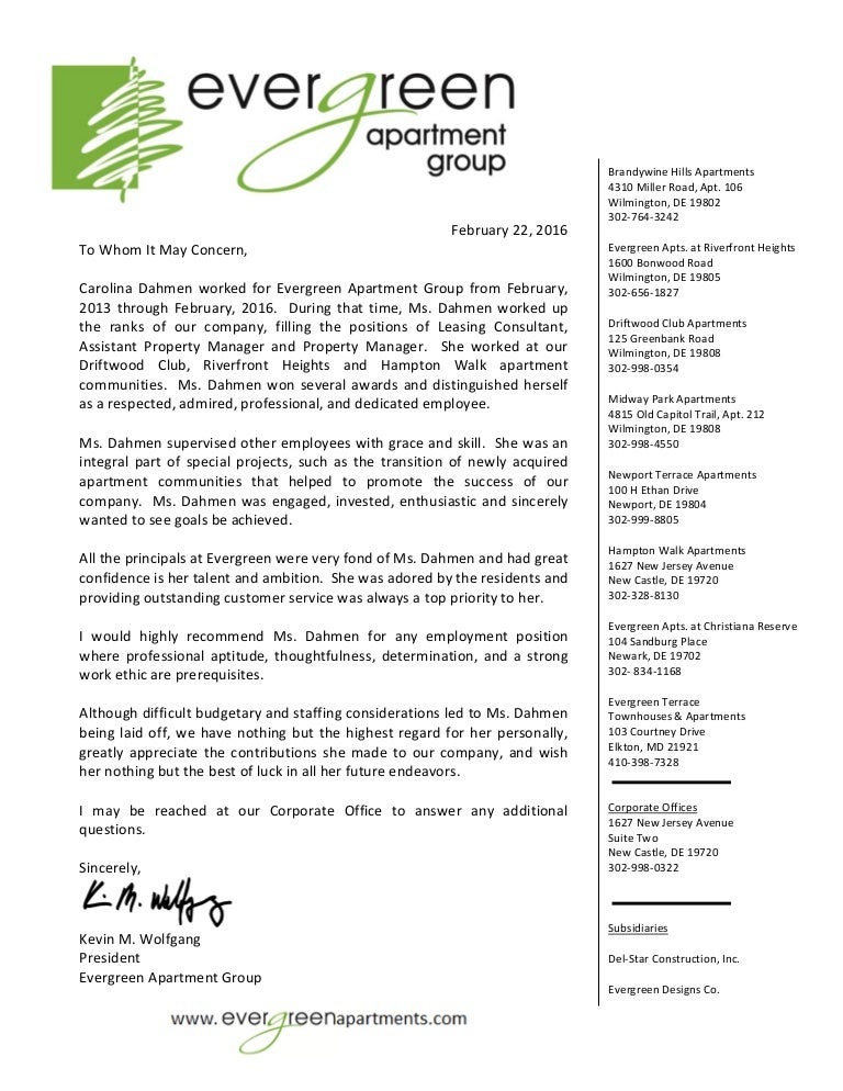 dahmen letter of recommendation 2 22 16 letter of recommendation for laid off employee