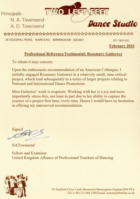 Townsend Letter of Rec