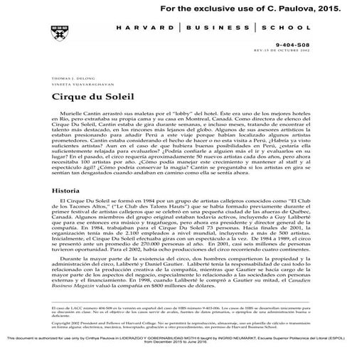Caso liderazgo Cirque du soleil | PDF
