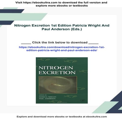 Nitrogen Excretion 1st Edition Patricia Wright And Paul Anderson (Eds.)