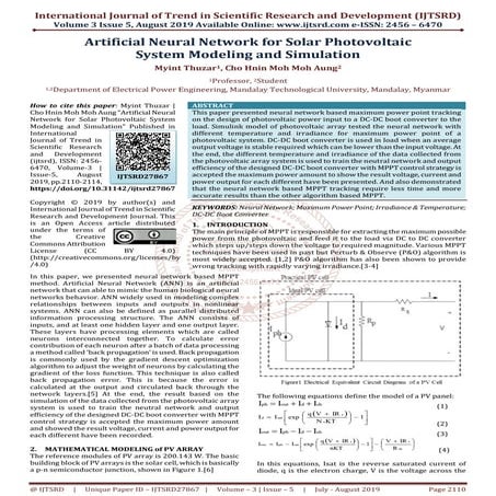 Artificial Neural Network for Solar Photovoltaic System Modeling and Simulation