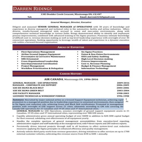 Darren Ridings General Manager Résumé