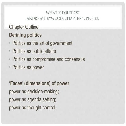 What is Politics by Andrew Heywood - Introduction to Politics