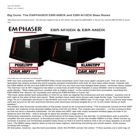 Big Guns: The EMPHASER EBR-M8DX and EBR-M10DX Bass Boxes | PDF