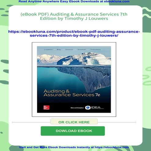 (eBook PDF) Auditing & Assurance Services 7th Edition by Timothy J Louwers