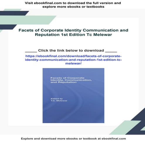 Facets of Corporate Identity Communication and Reputation 1st Edition Tc Melewar