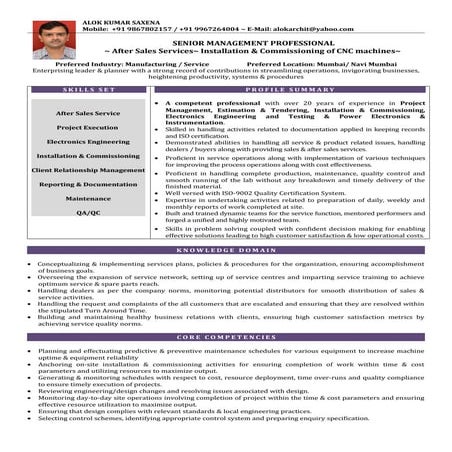 RESUME - ALOK SAXENA - CNC - ELECTRONICS ENGINEER