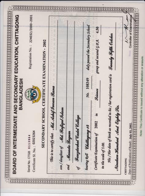 HSC certificate | PDF