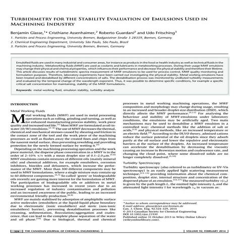 Turbidimetry for the Stability Evaluation of Emulsions Used in machining indu...