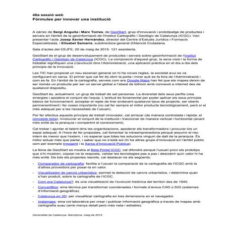 40a  sessió web: Fórmules per innovar una institució