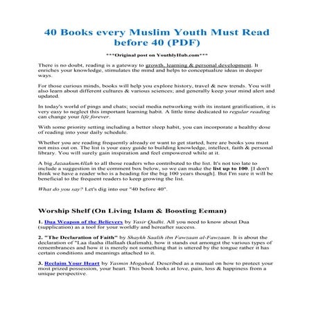 40 books every muslim youth must read before 40 pdf | PDF