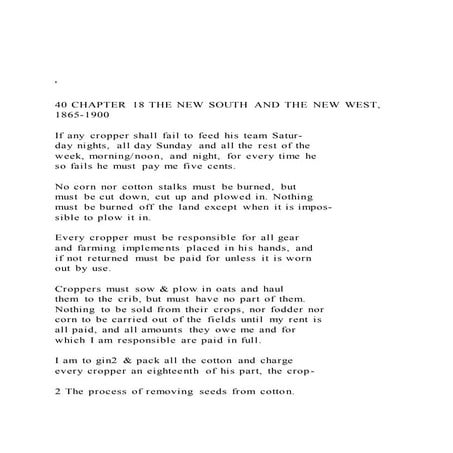  40 CHAPTER 18 THE NEW SOUTH AND THE NEW WEST, 1865-1900 .docx